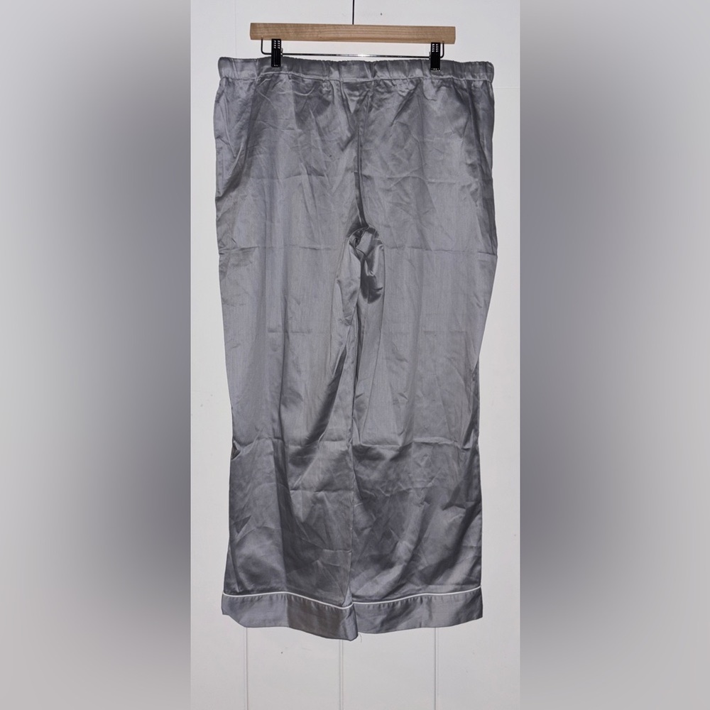 Natori Sateen Cotton Satin Pajama Set XL NEW Silver Gray 2Pc Button Top & Pants - Picture 4 of 14